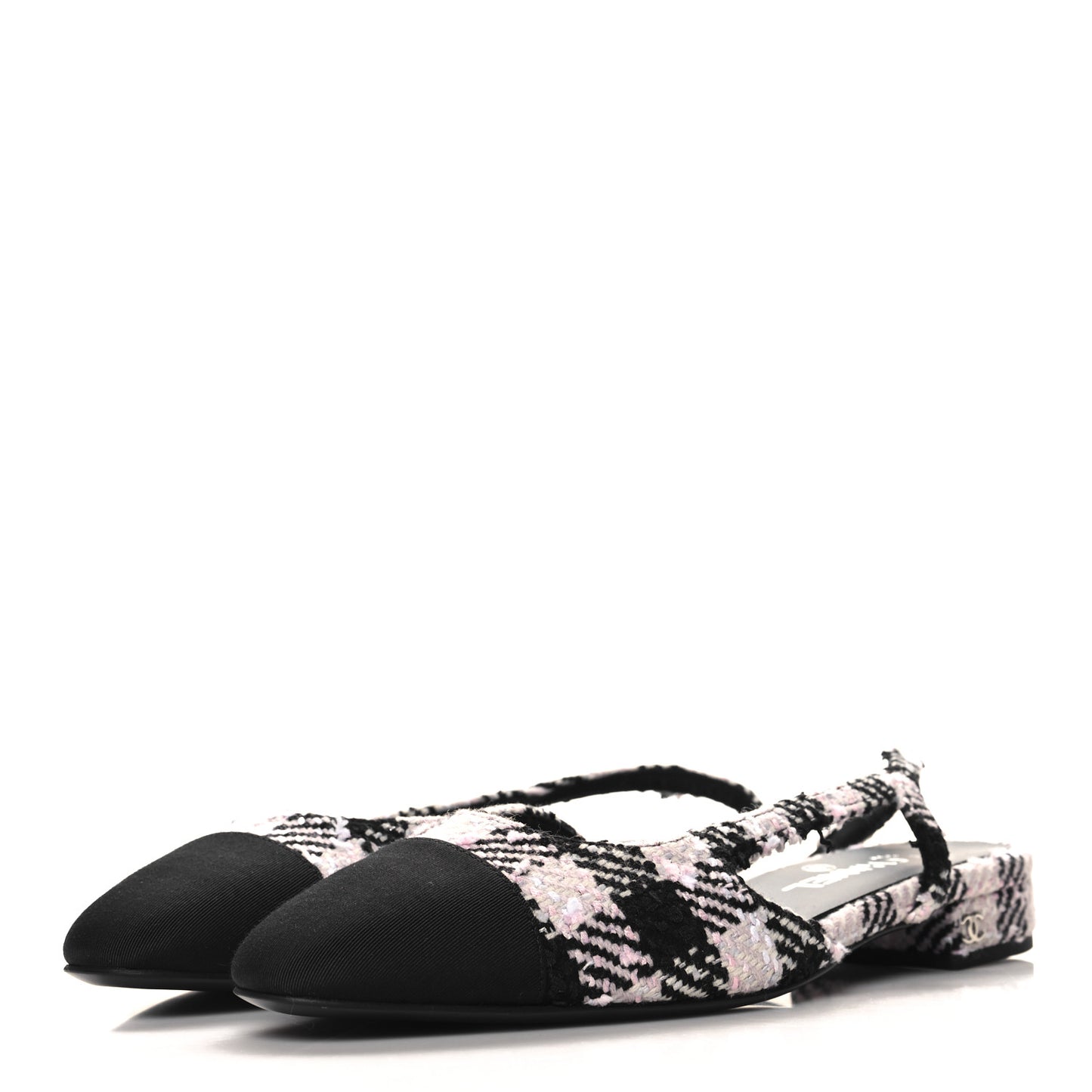 Tweed Cap Toe CC Slingback Flats 40 Black Pink White