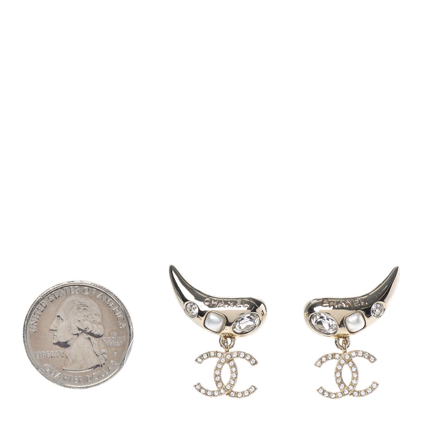 Crystal Pearl CC Drop Earrings Gold