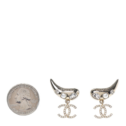 Chanel Crystal Pearl CC Drop Earrings Gold 2 of 4