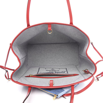 Louis Vuitton Denim Damier Monogram Patchwork Neverfull Blue Rouge 5 of 11