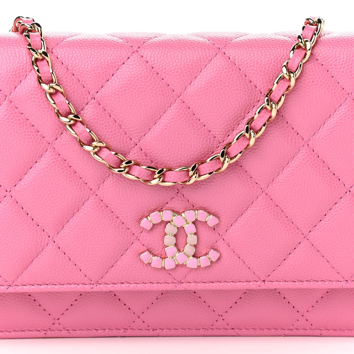 Caviar Quilted Glass Wallet On Chain WOC Pink
