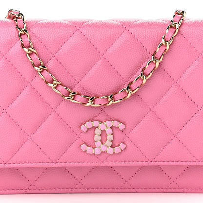Chanel Caviar Quilted Glass Wallet On Chain WOC Pink 9 of 12