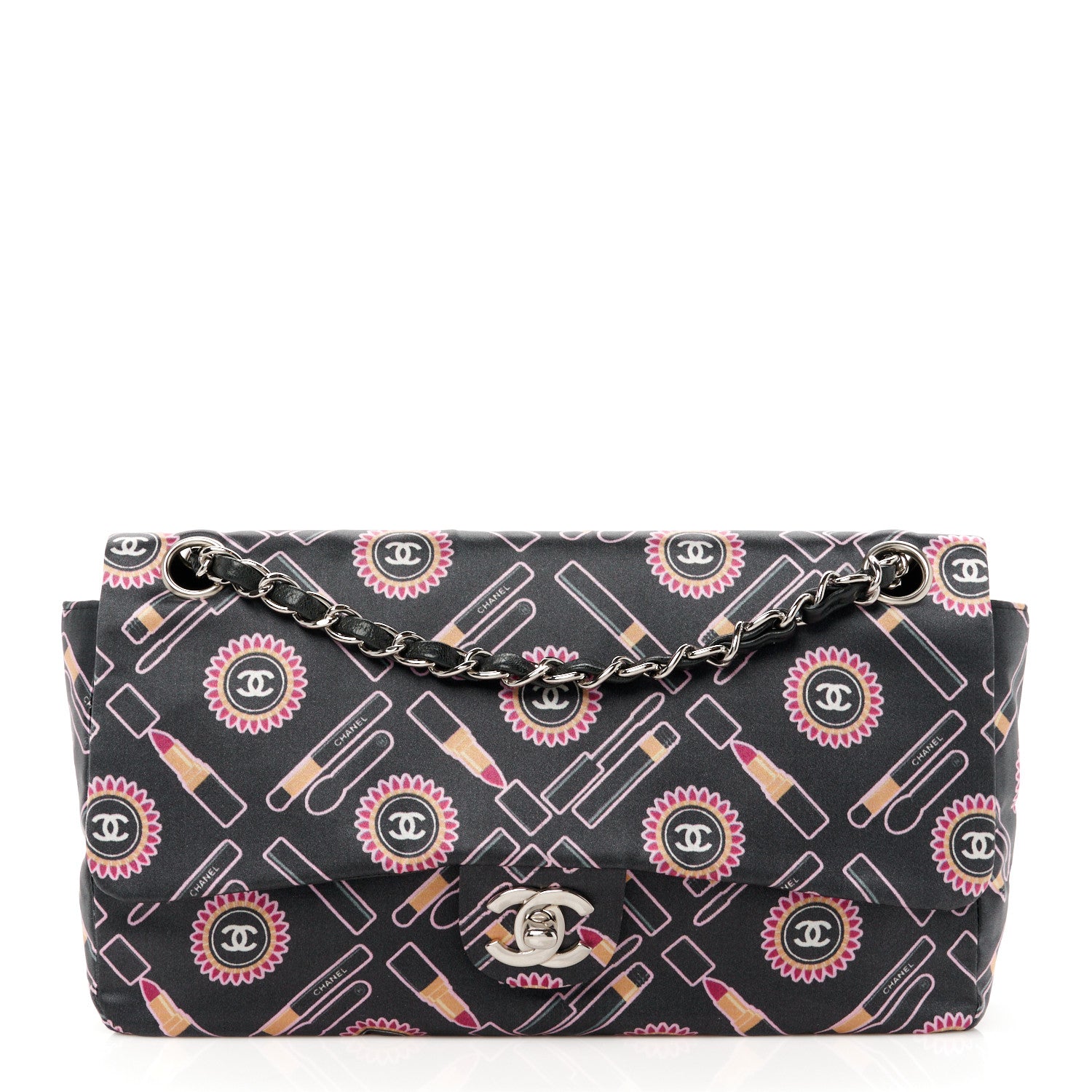 Chanel Satin Printed Lipstick Small Single Flap Black 1 of 11