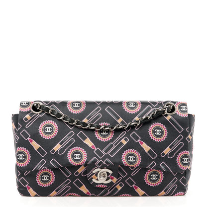 Chanel Satin Printed Lipstick Small Single Flap Black 1 of 11