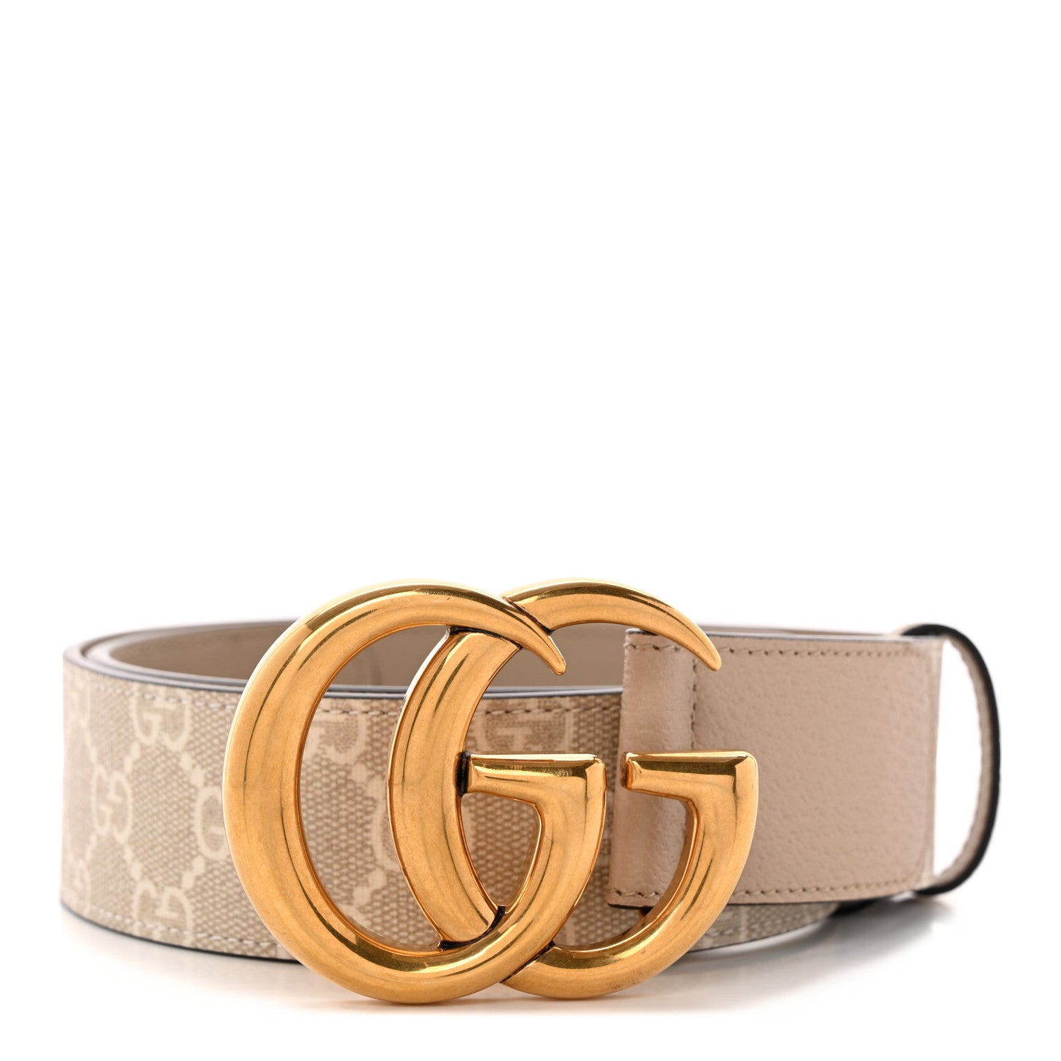Gucci GG Supreme Monogram Textured Calfskin Double G 40mm Belt 75 30 Beige Mystic White Oatmeal 1 of 5