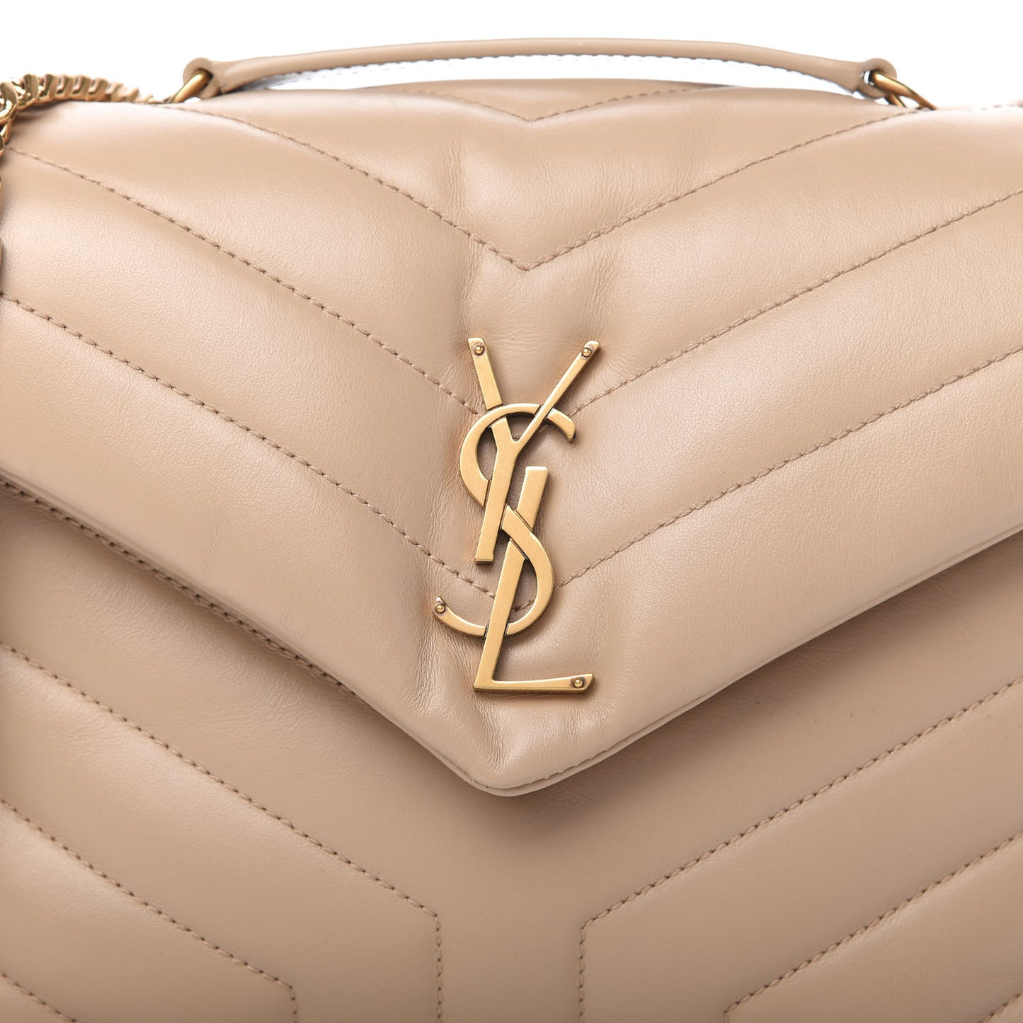 Calfskin Y Quilted Monogram Small Loulou Chain Satchel Dark Beige