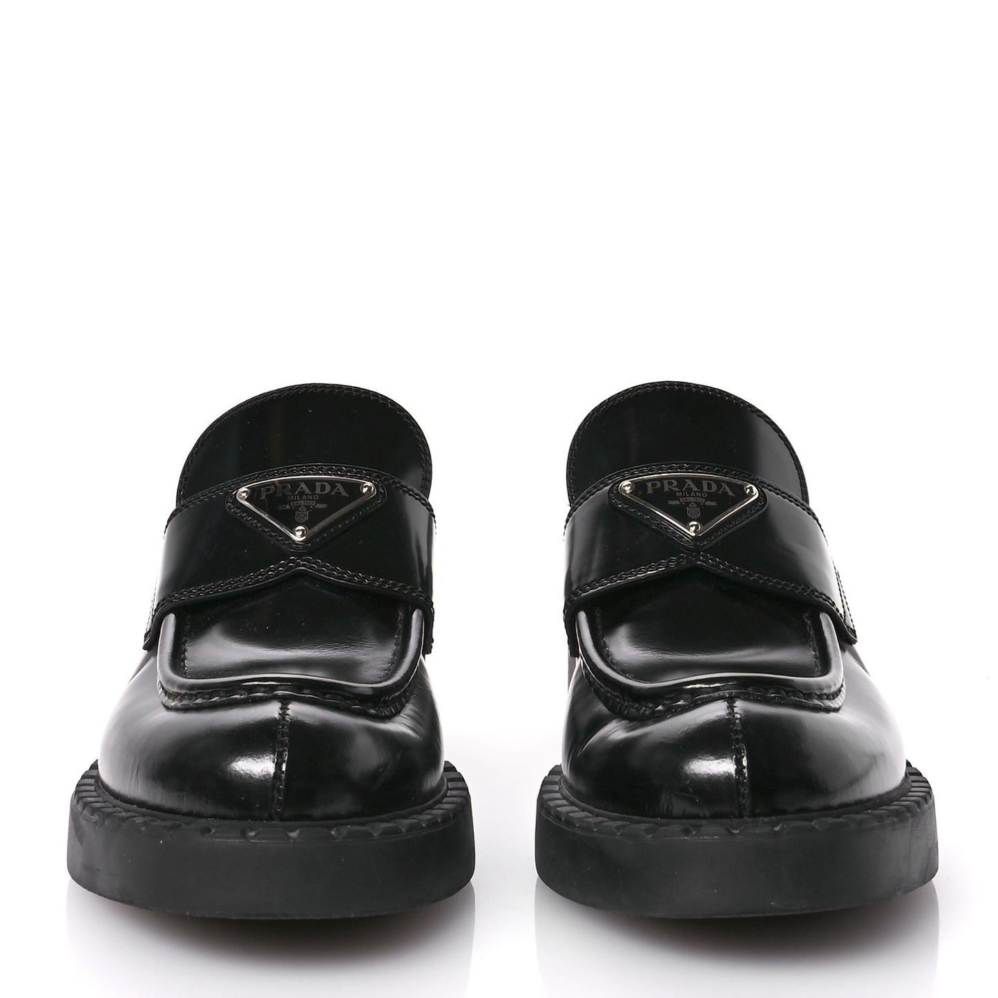 Spazzolato Metal Triangle Logo 50mm Loafers 36.5 Black