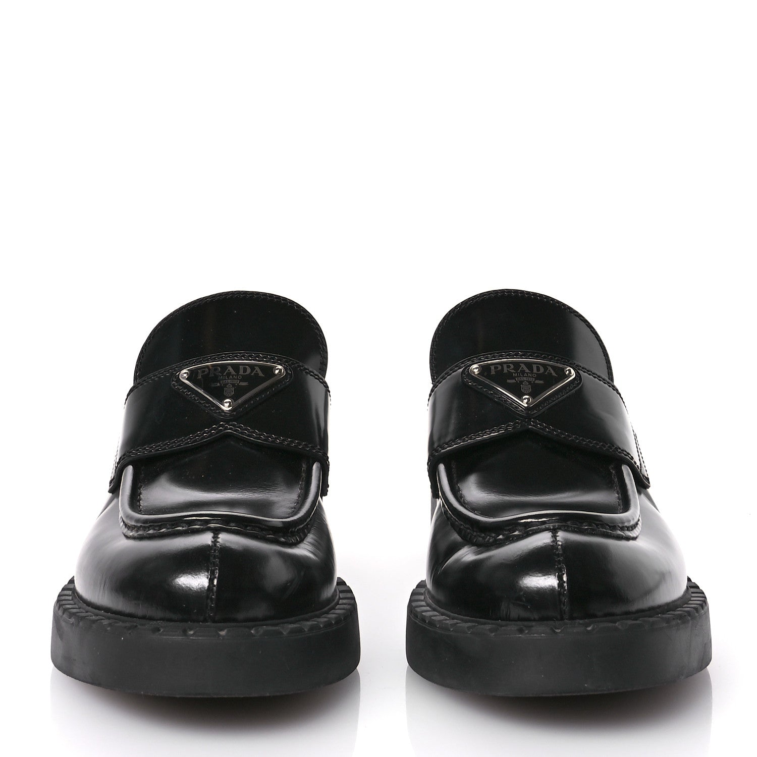 Prada Spazzolato Metal Triangle Logo 50mm Loafers 36.5 Black 3 of 7