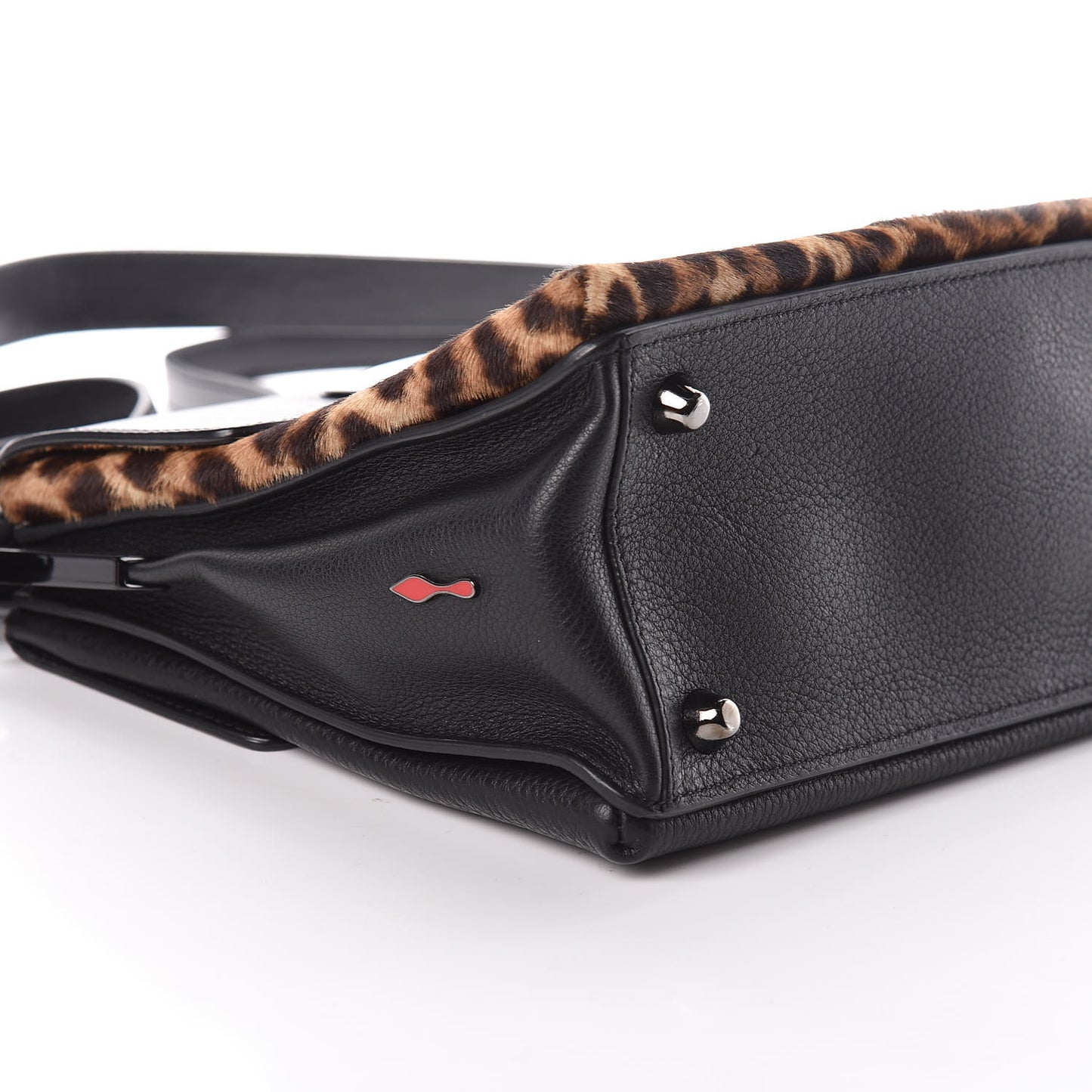 Calf Hair Leopard Print Passage Messenger Bag Black