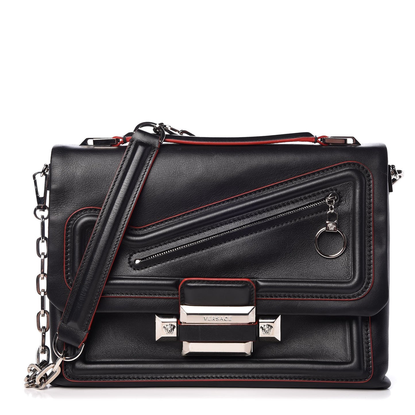 Calfskin Palazzo Shoulder Bag Black Red