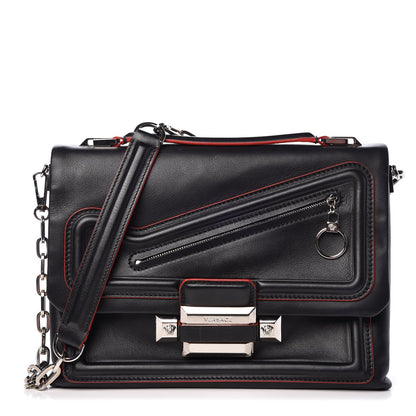 Versace Calfskin Palazzo Shoulder Bag Black Red 1 of 15