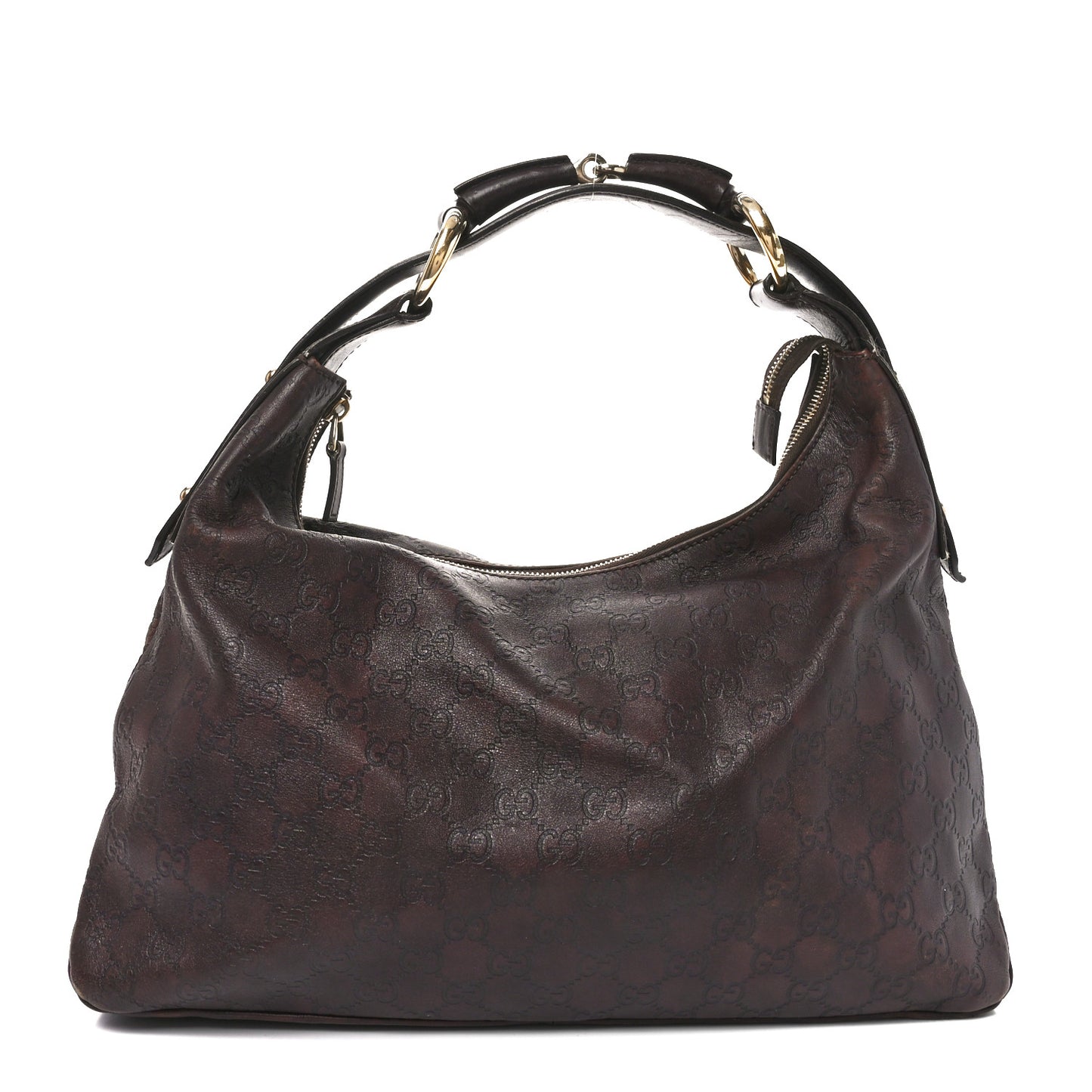 Guccissima Medium Horsebit Chain Hobo Dark Brown