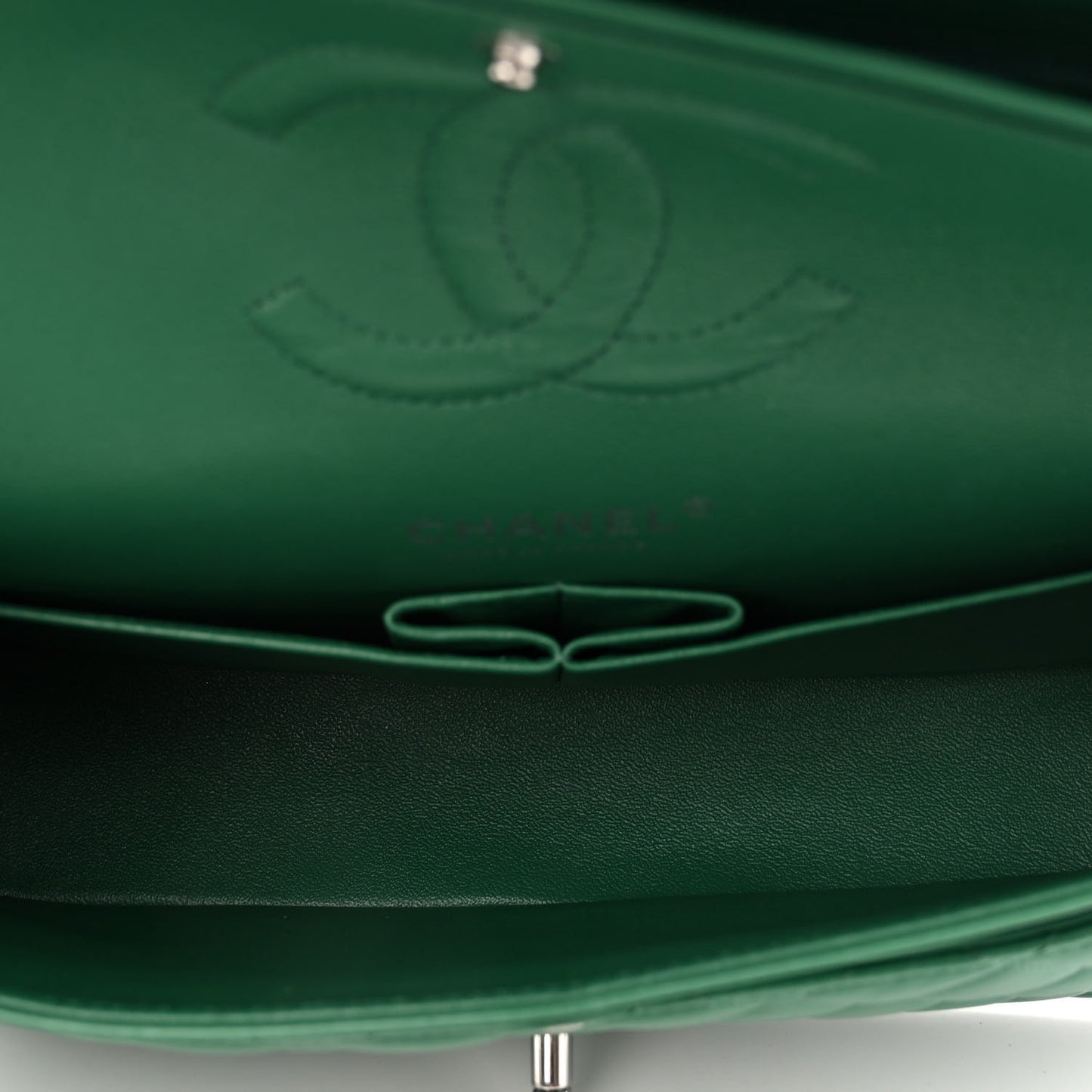 Lambskin Quilted Medium Double Flap Green