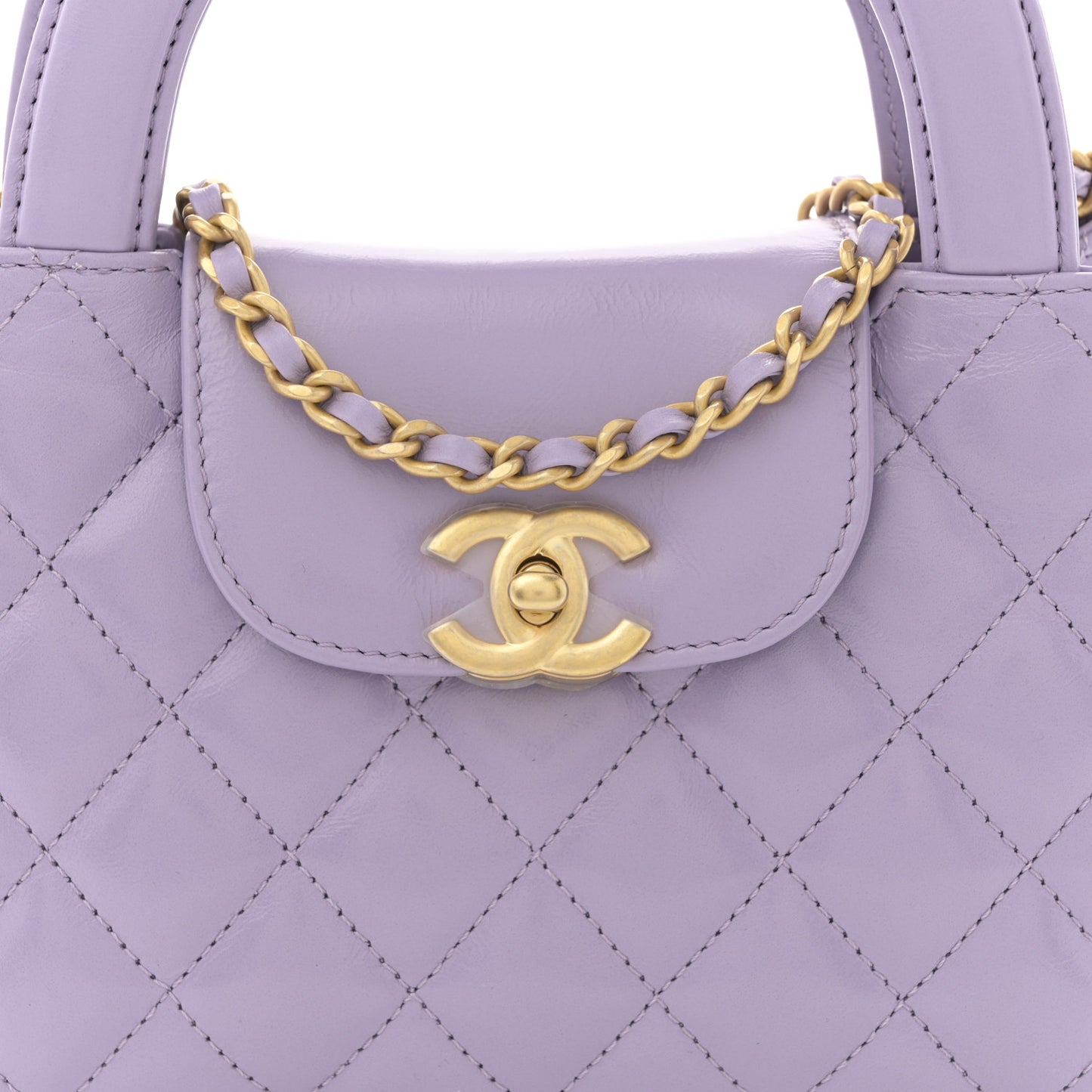 Shiny Aged Calfskin Quilted Nano Kelly Shopper Lilac