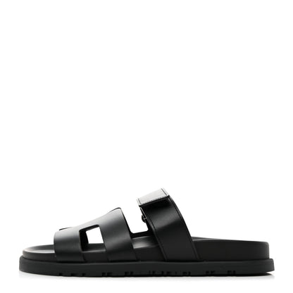 Hermes Calfskin Womens Chypre Sandals 37 Black 1 of 9