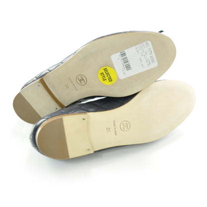 Chanel Quilted Leather CC Ballet Flats 36 Navy 5 of 8