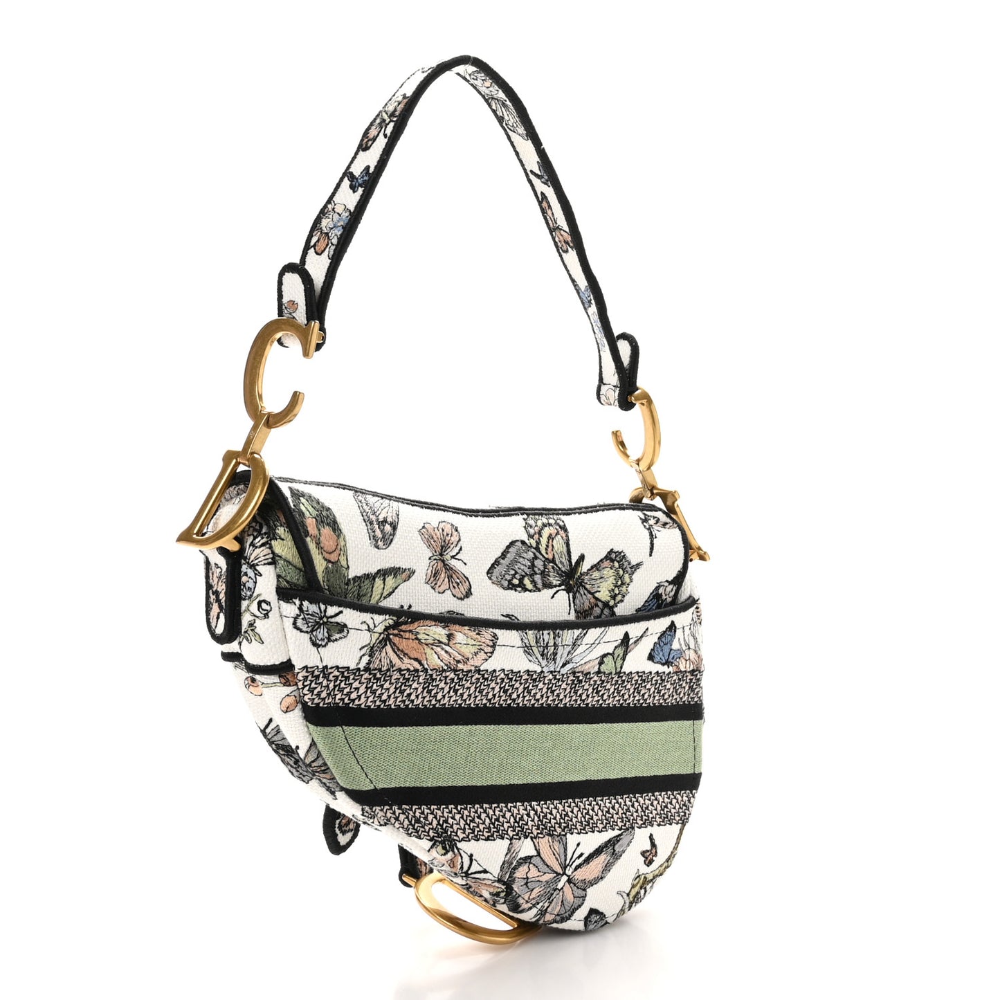 Canvas Toile Mexico Embroidery Saddle Bag White Multicolor