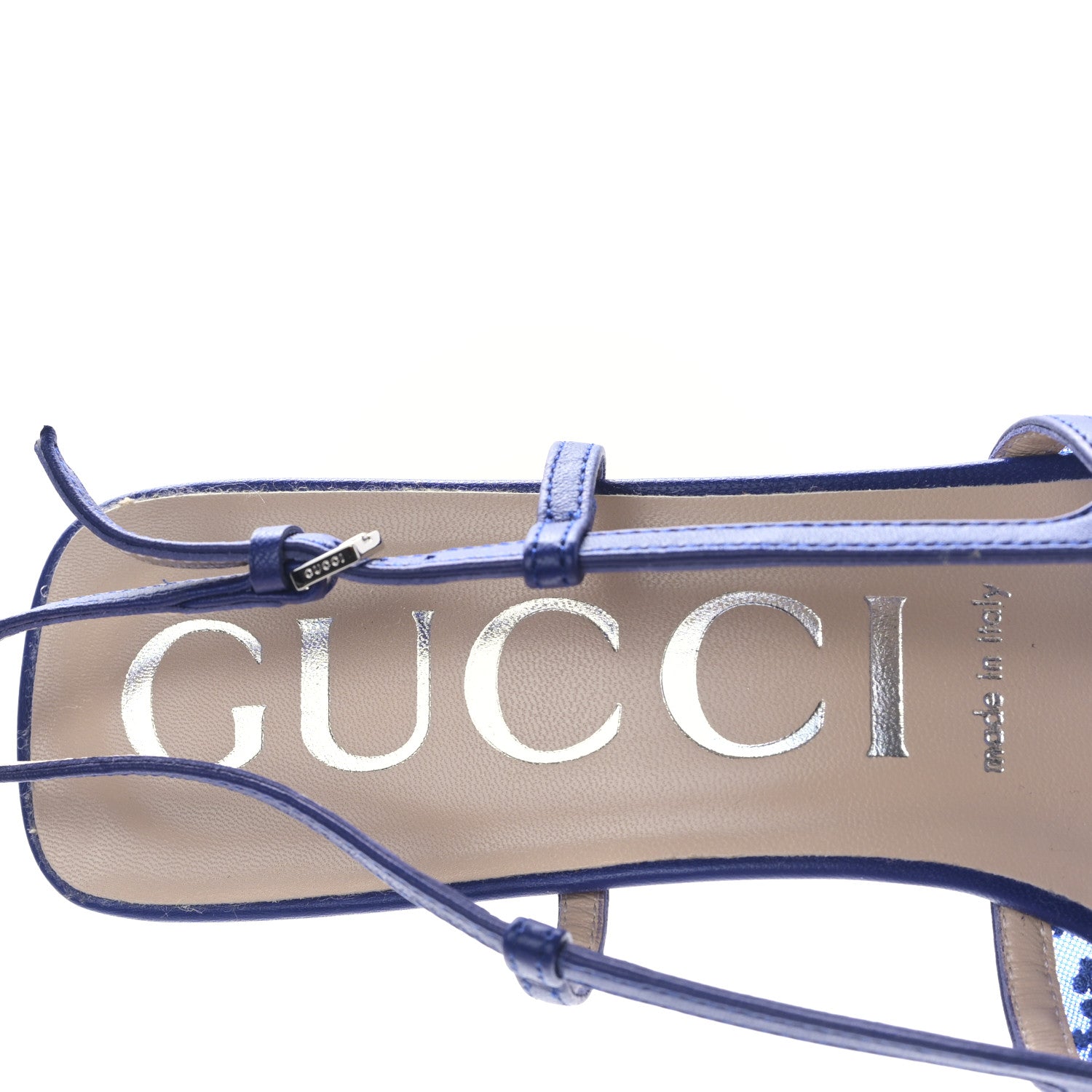Gucci Tela Retino Nappa Charlotte Crystal GG Monogram Square G 35mm Slingback Pumps 39.5 Splash Net Blue Witch 7 of 7