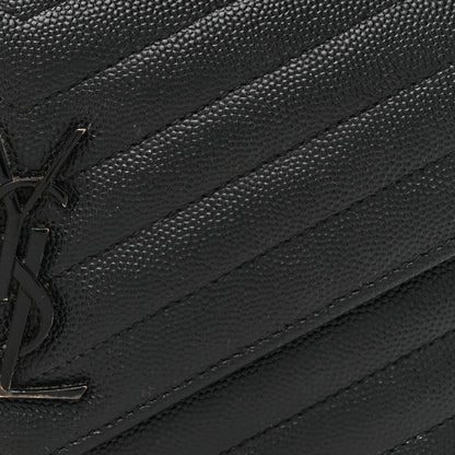 Saint Laurent Grain De Poudre Matelasse Chevron Monogram Monochrome Envelope Chain Wallet Black 8 of 20