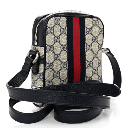 Gucci GG Supreme Monogram Textured Calfskin Web Mini Ophidia Messenger Beige Blue 3 of 11