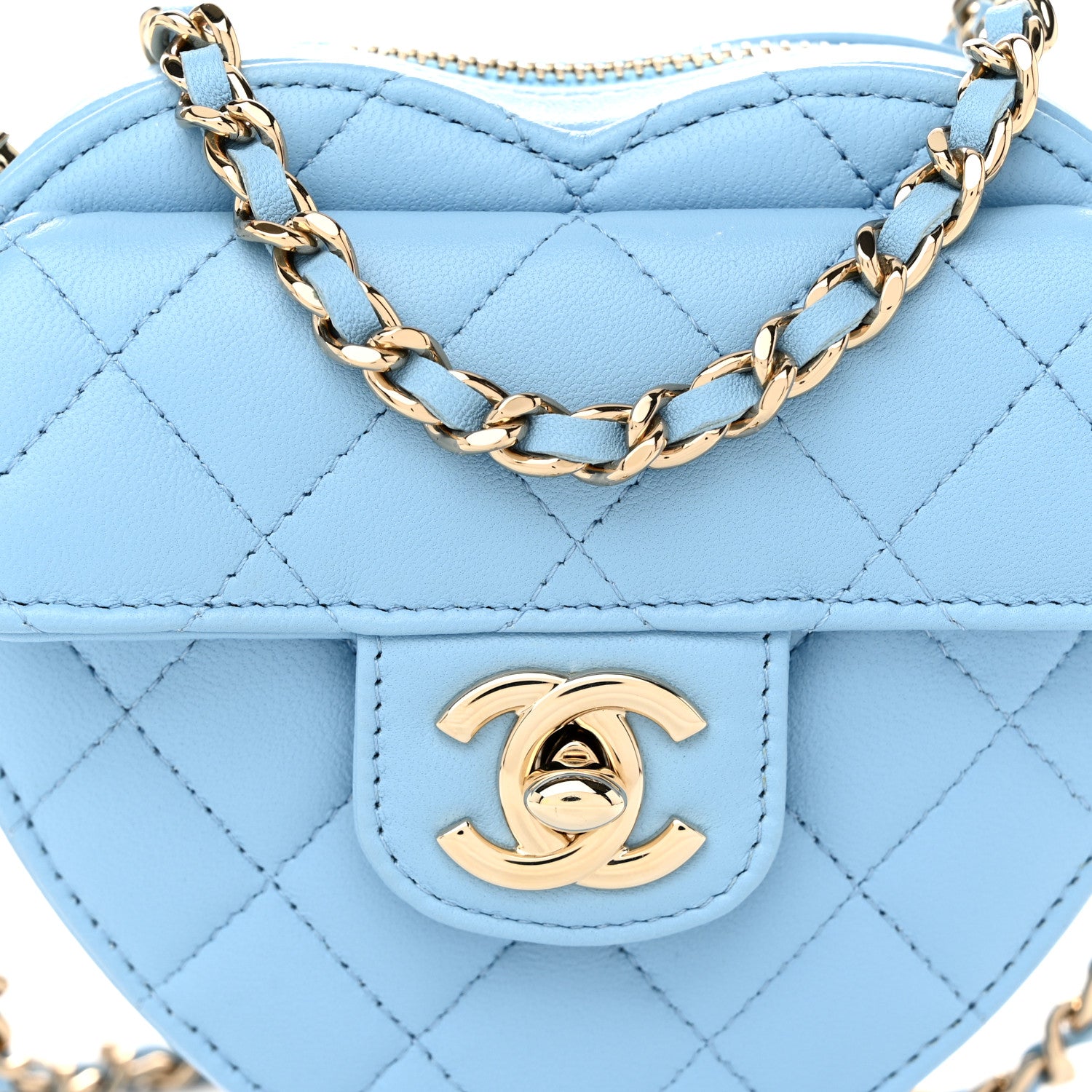 Chanel Lambskin Quilted CC In Love Heart Clutch With Chain Light Blue 8 of 10