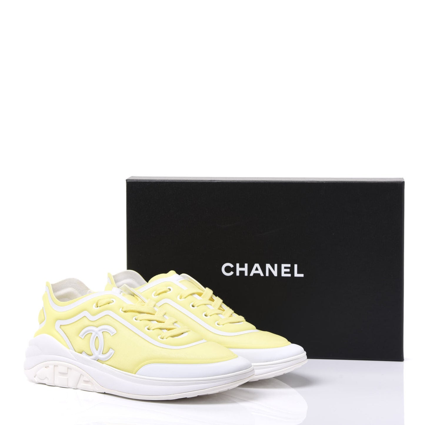 Calfskin Mesh Lycra Logo Sneakers 41 Yellow