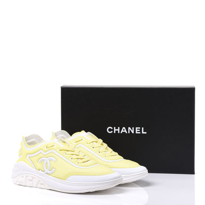 Chanel Calfskin Mesh Lycra Logo Sneakers 41 Yellow 8 of 9