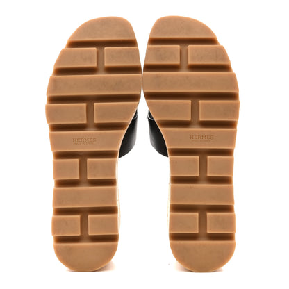 Hermes Calfskin Cork Eze 30 Sandals 37 Black 6 of 10