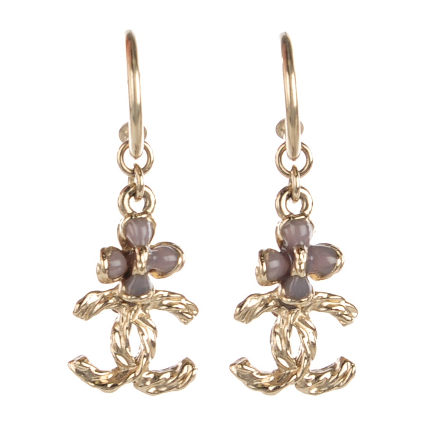 Flower Twisted CC Dangle Earrings Gold