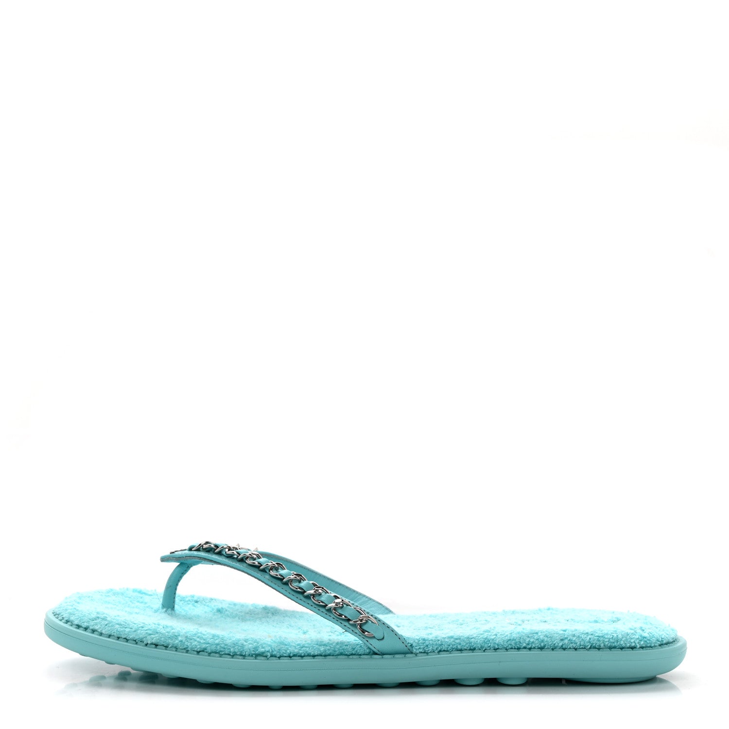 Chanel Calfskin CC Chain Thong Sandals 38 Light Blue 1 of 9