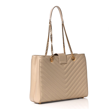 Saint Laurent Grain De Poudre Matelasse Chevron Monogram Shopping Bag Nude Powder 2 of 5
