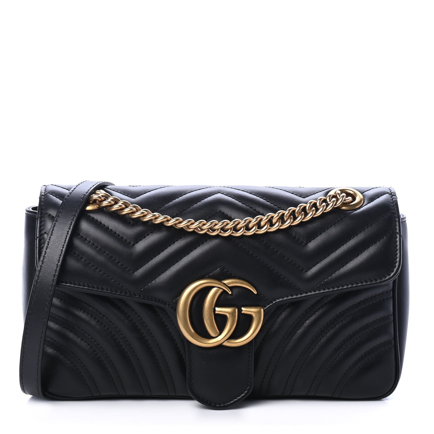 Gucci Calfskin Matelasse Small GG Marmont Shoulder Bag Black 1 of 4