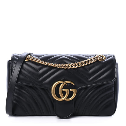 Gucci Calfskin Matelasse Small GG Marmont Shoulder Bag Black 1 of 4