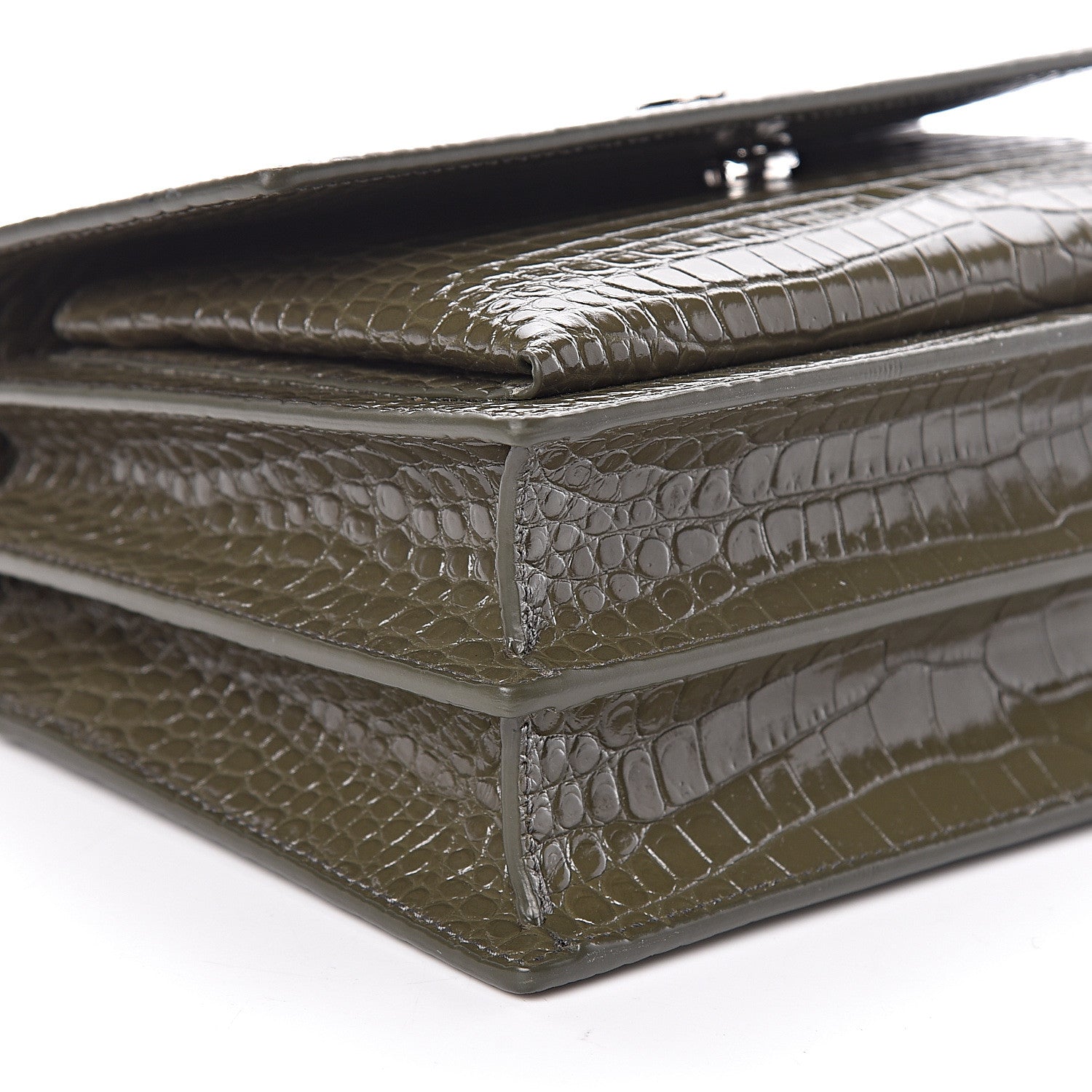 Saint Laurent Calfskin Crocodile Embossed Medium Monogram Sunset Khaki Green 7 of 9