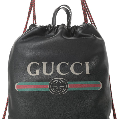 Gucci Calfskin Logo Drawstring Backpack Black 9 of 12
