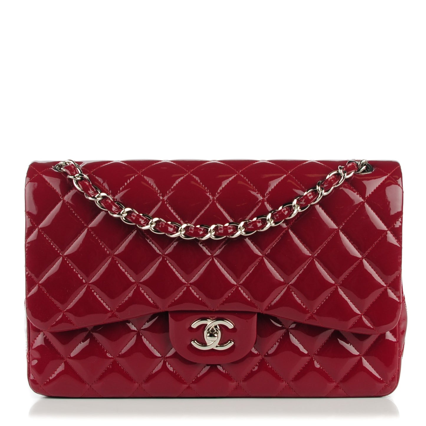 Patent Quilted Jumbo Double Flap Dark Red