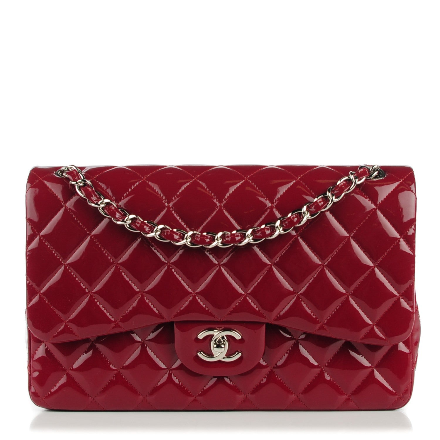 Chanel Patent Quilted Jumbo Double Flap Dark Red 1 of 8
