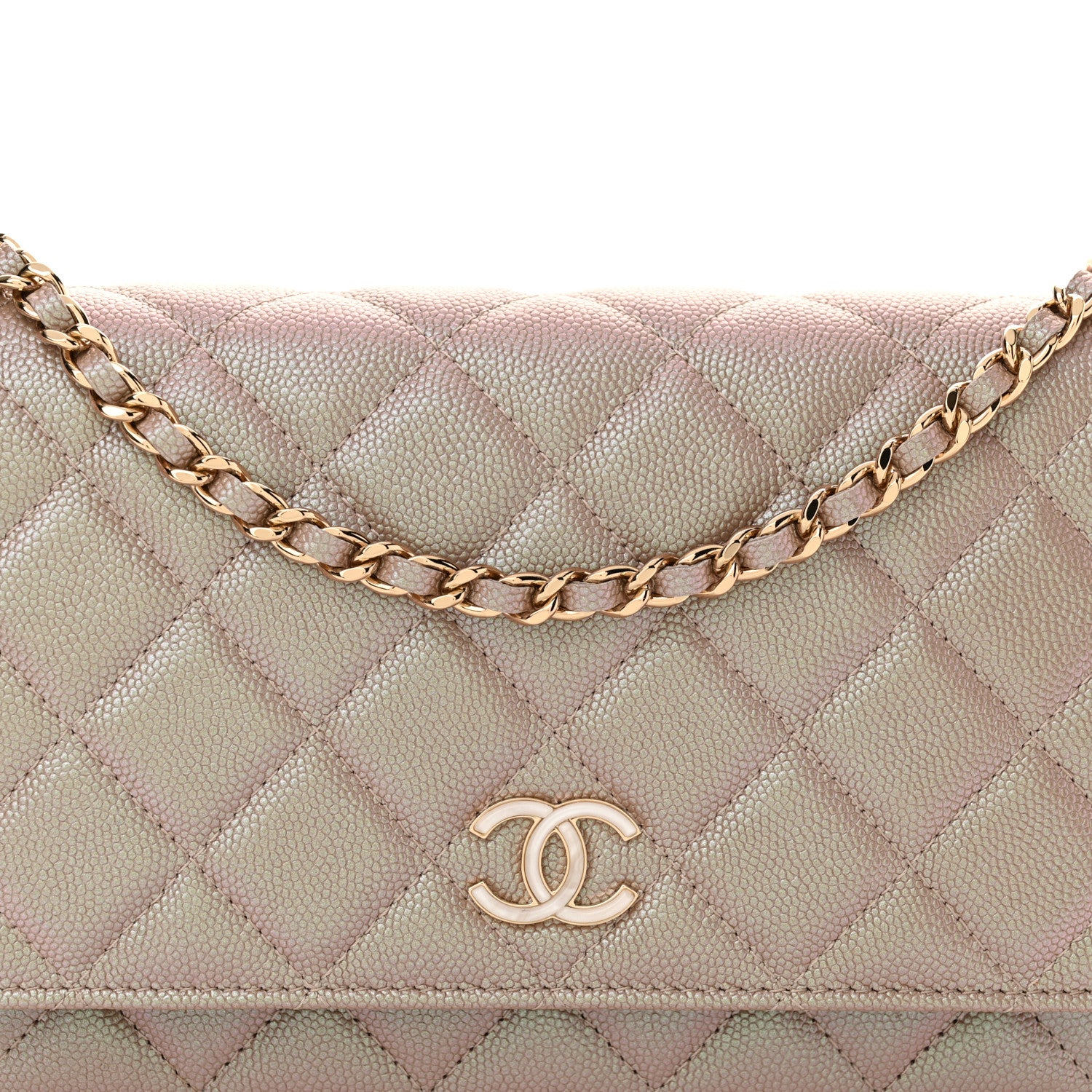 Chanel Iridescent Caviar Quilted Wallet on Chain WOC Beige 9 of 11