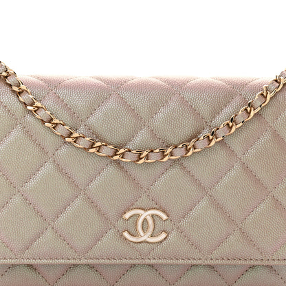 Chanel Iridescent Caviar Quilted Wallet on Chain WOC Beige 9 of 11
