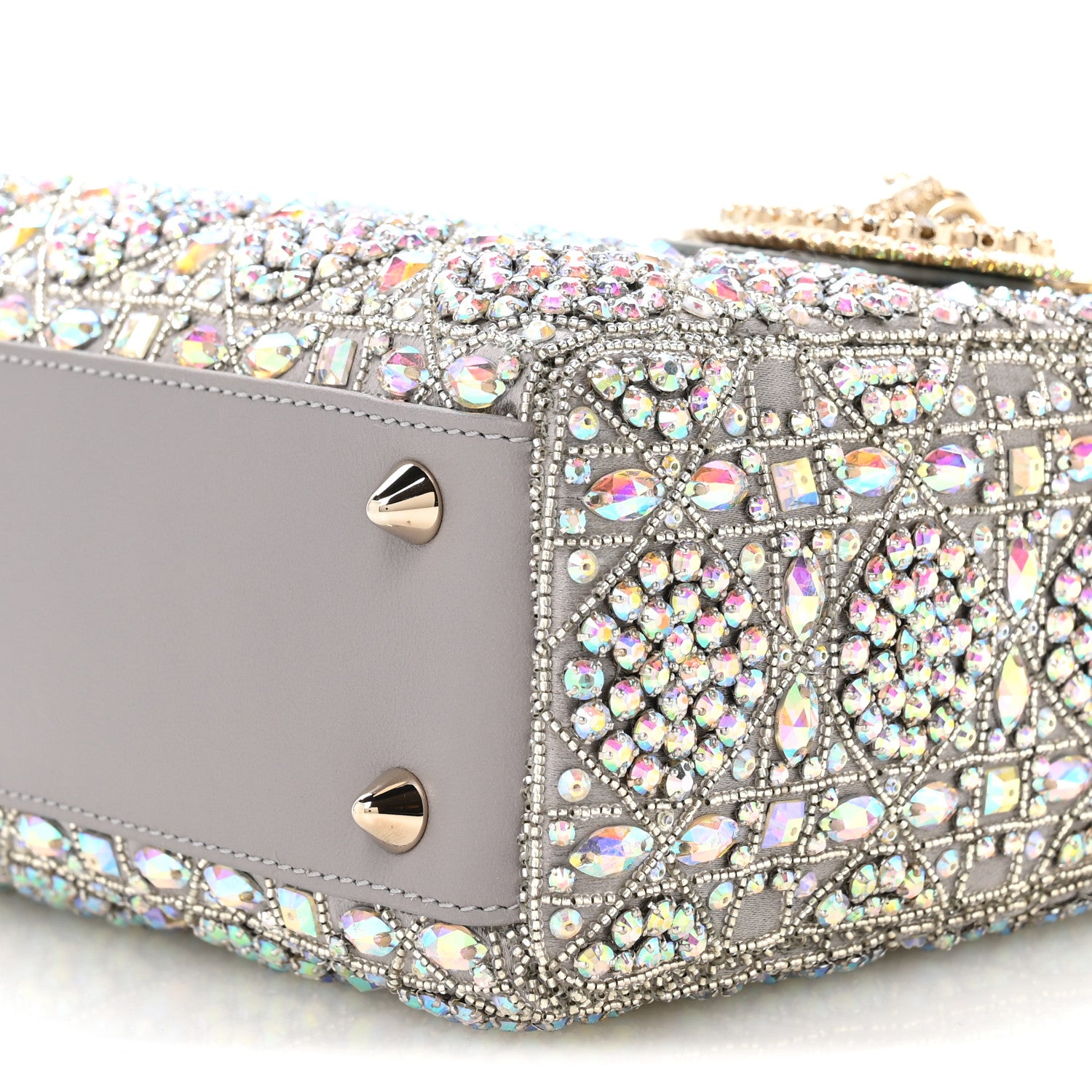 Christian Dior Calfskin Satin Celestial Bead Embroidery Embroidered Small Lady Dior Grey Multicolor 10 of 10