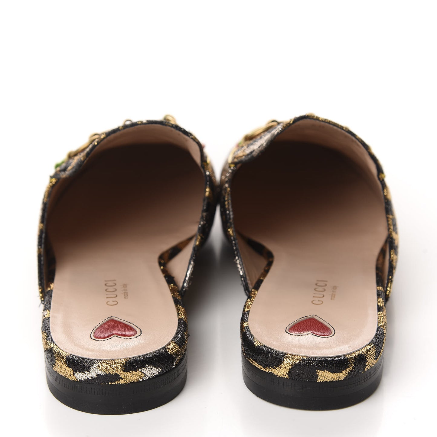 Lurex Jacquard Leopard Embroidered Princetown Slippers 40 Black Gold