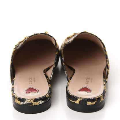 Gucci Lurex Jacquard Leopard Embroidered Princetown Slippers 40 Black Gold 5 of 11