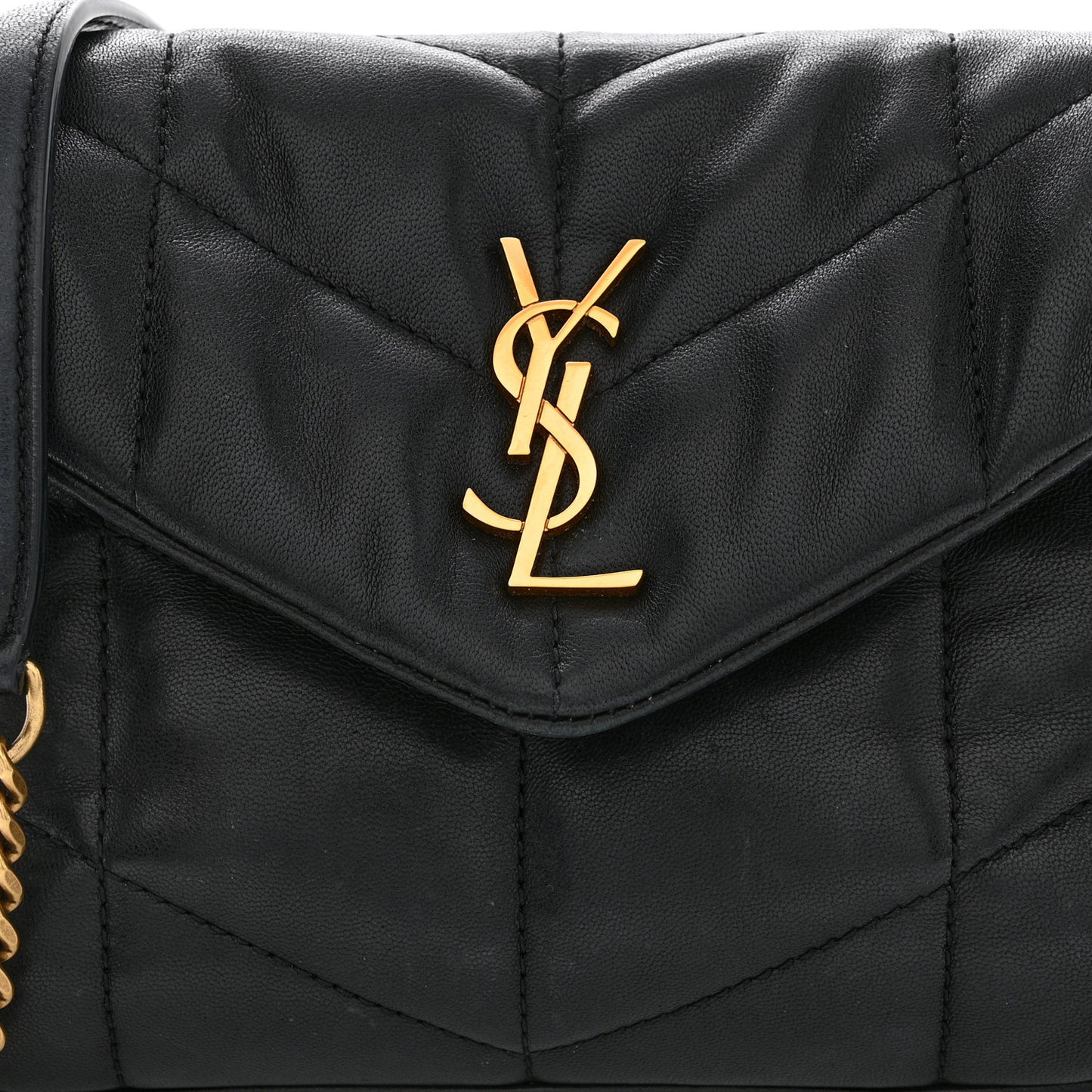 Lambskin Quilted Toy Loulou Puffer Monogram Chain Satchel Black