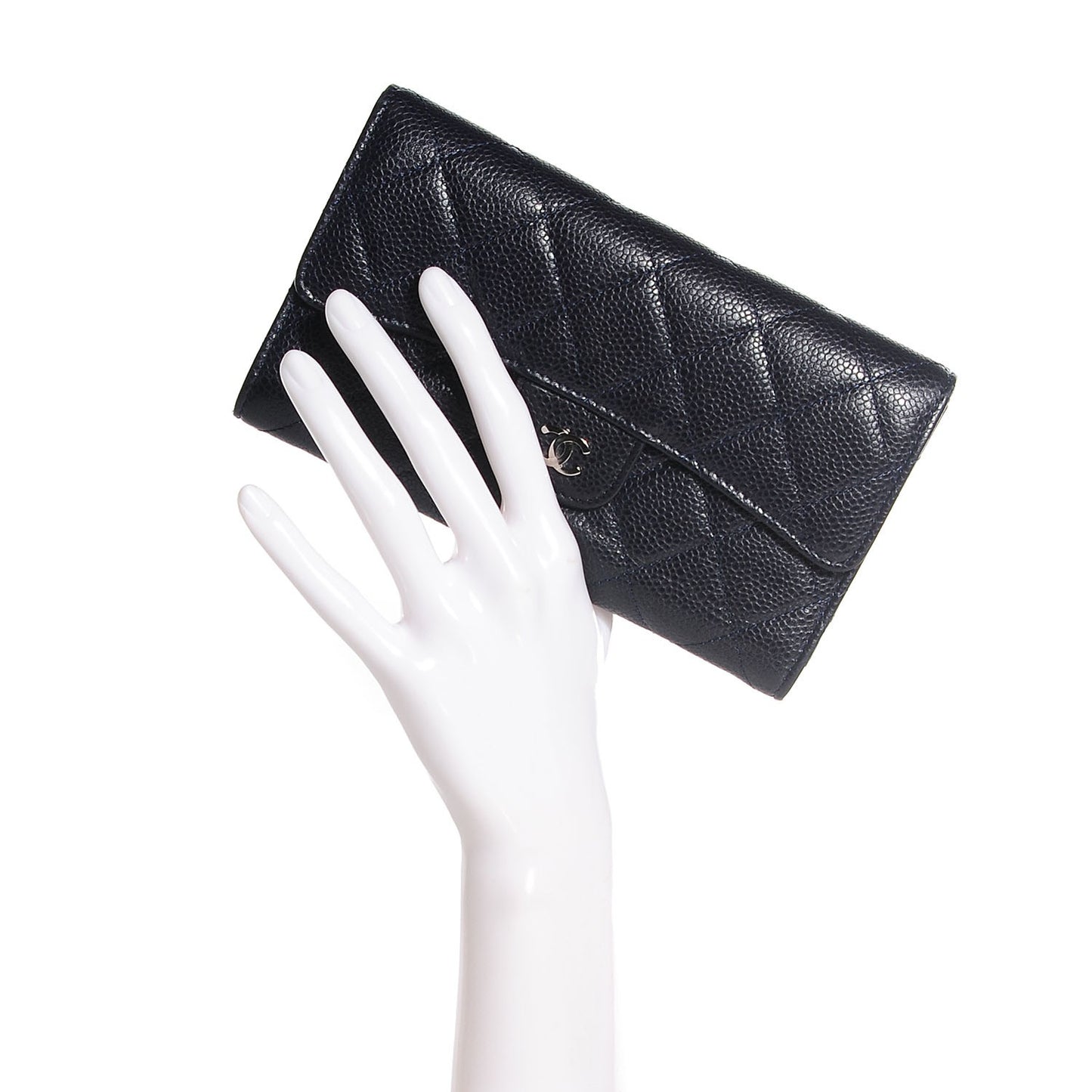 Caviar Quilted Large Flap Wallet Navy