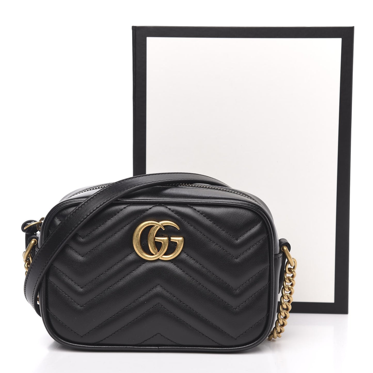 Calfskin Matelasse Mini GG Marmont Chain Shoulder Bag Black
