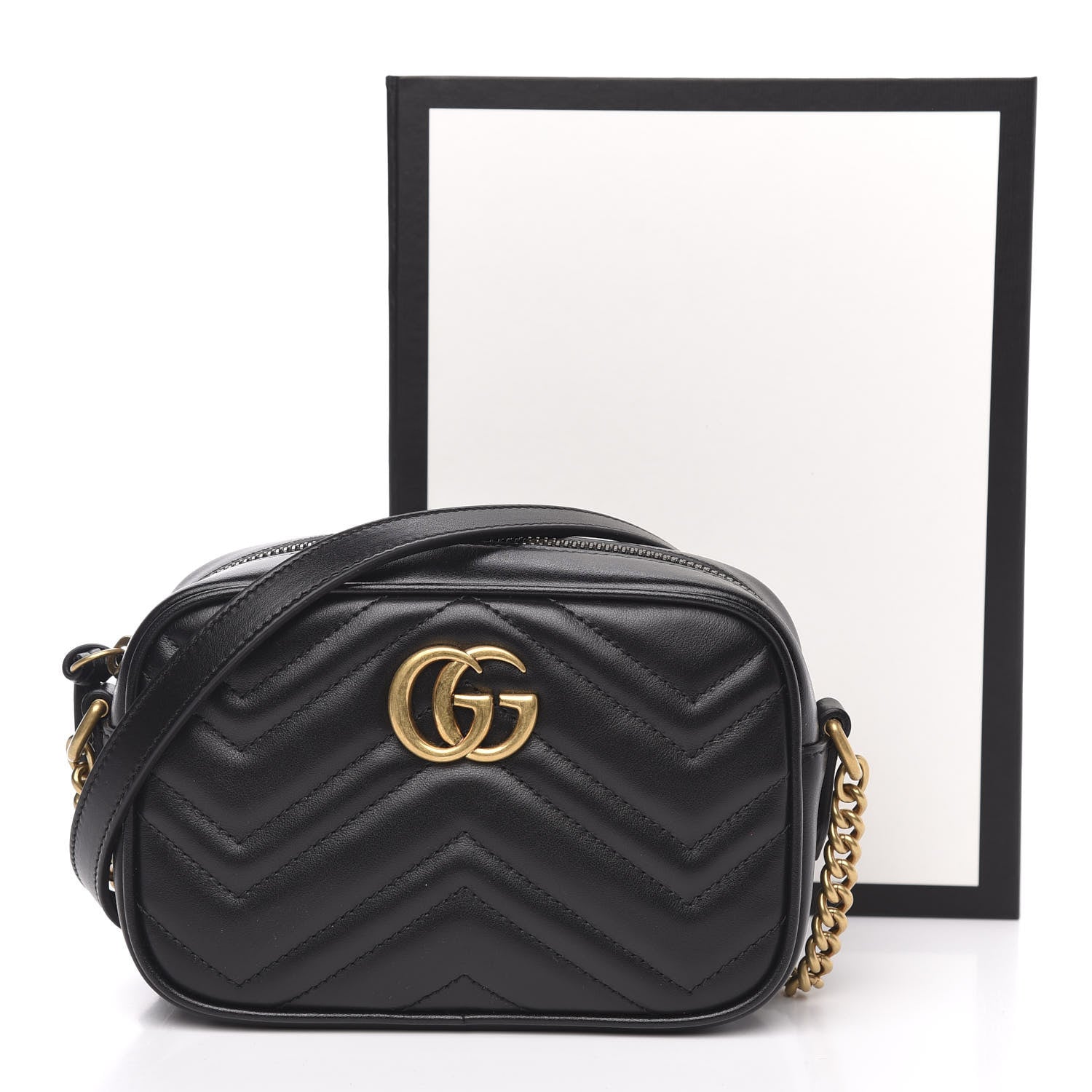 Gucci Calfskin Matelasse Mini GG Marmont Chain Shoulder Bag Black 11 of 11