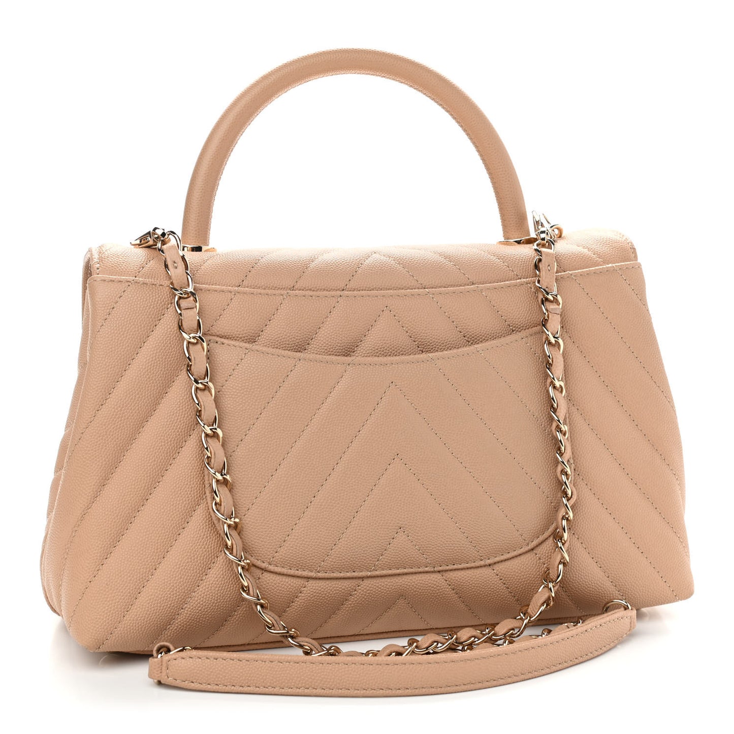 Caviar Chevron Quilted Small Coco Handle Flap Beige