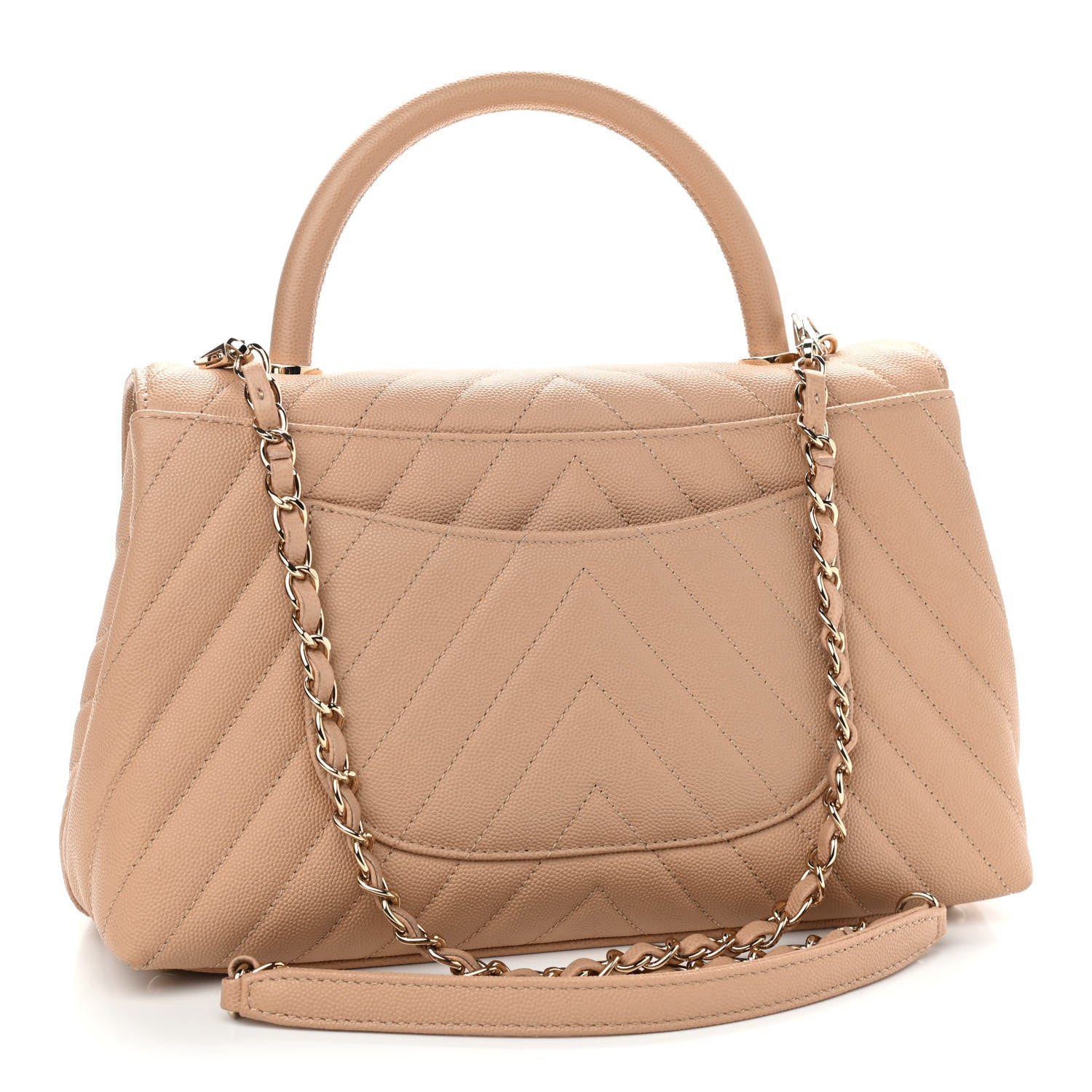 Chanel Caviar Chevron Quilted Small Coco Handle Flap Beige 2 of 8