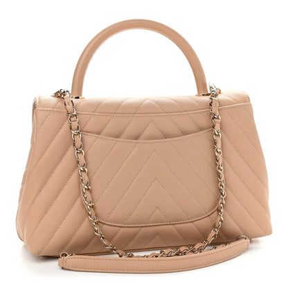 Chanel Caviar Chevron Quilted Small Coco Handle Flap Beige 2 of 8
