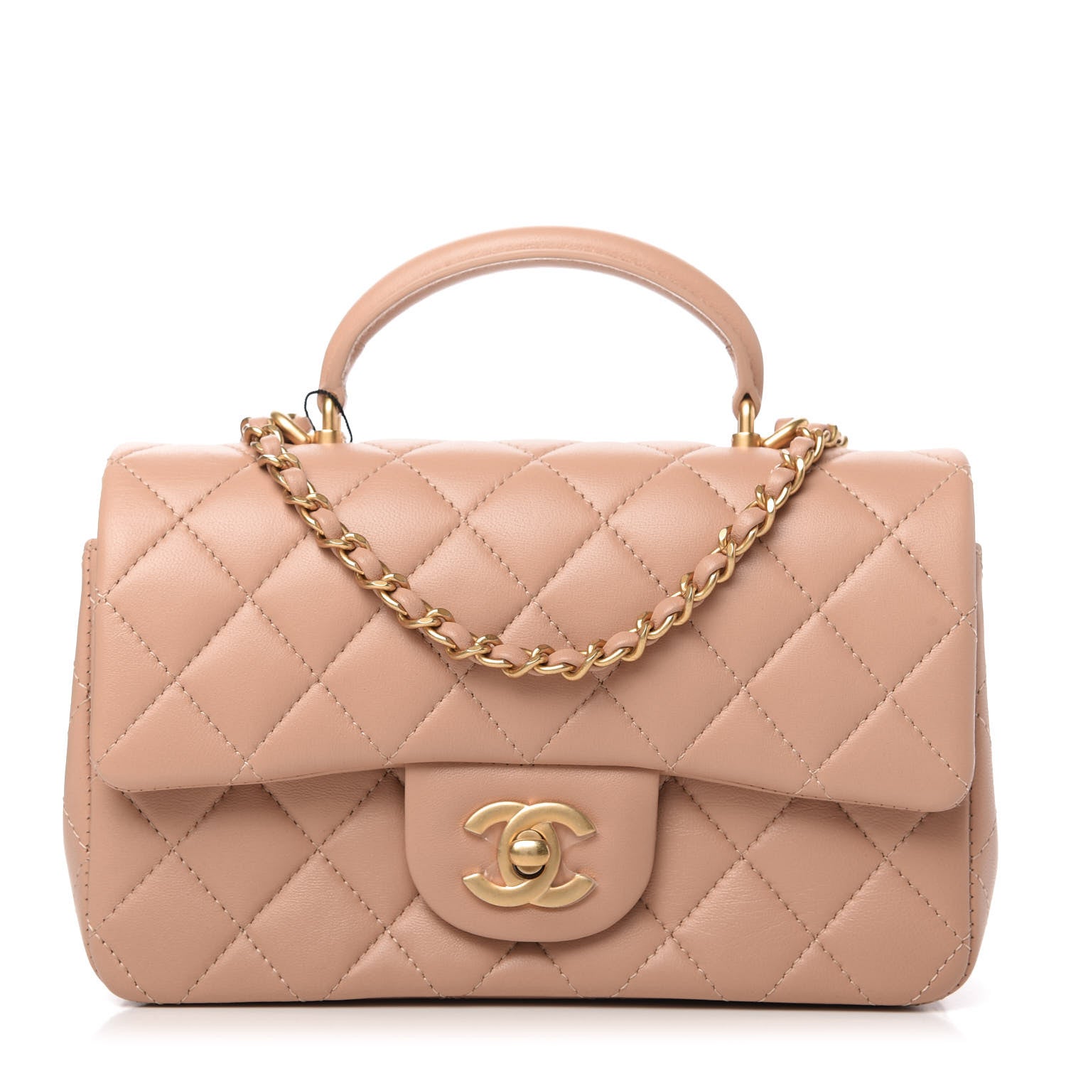 Chanel Lambskin Quilted Mini Top Handle Rectangular Flap Beige 1 of 11